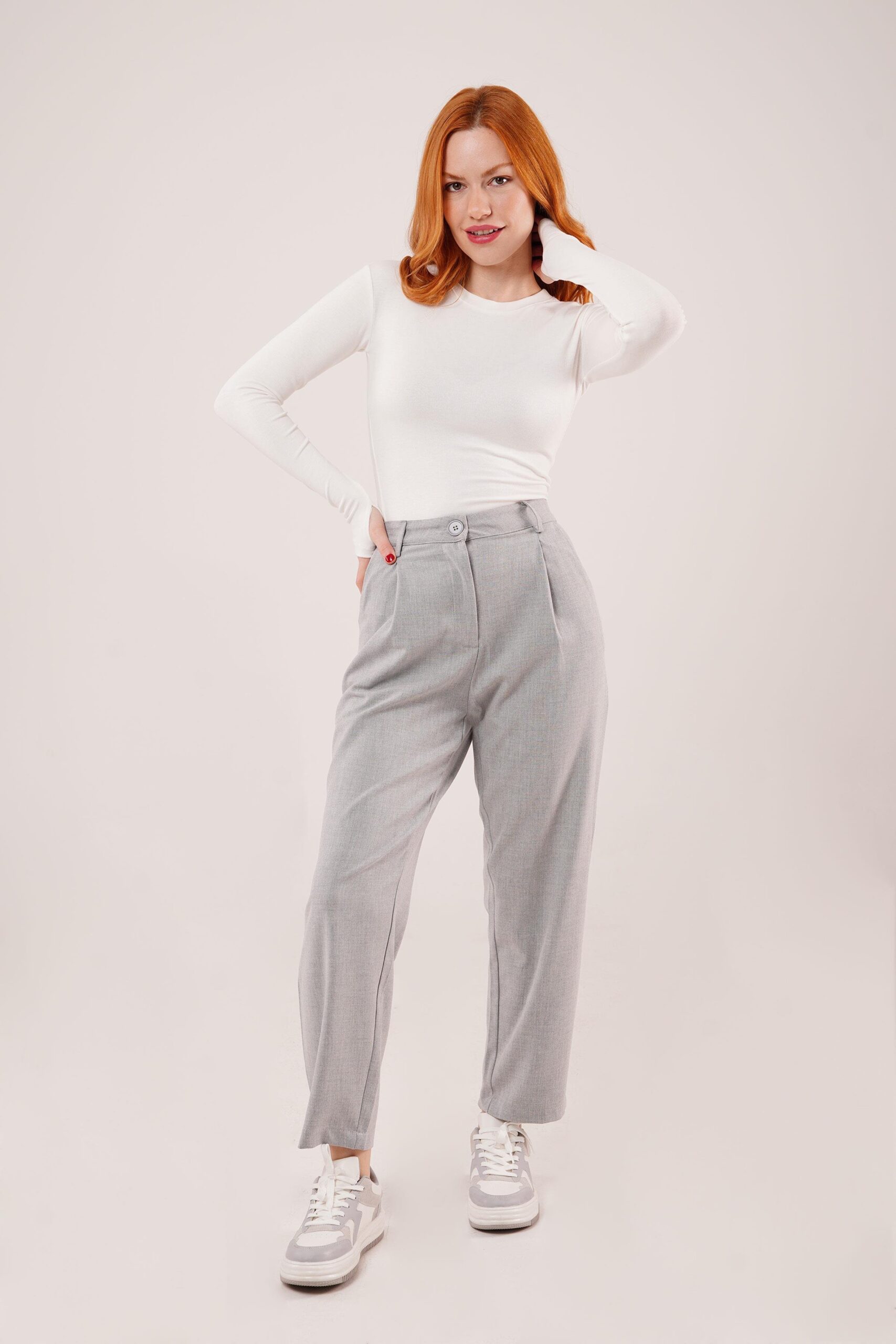 Wholesale Gray Pants With Closure Pocket Detailed – Brand: Lustrin – Women & Kids, Baby Clothes Wholesale – TheBS Women