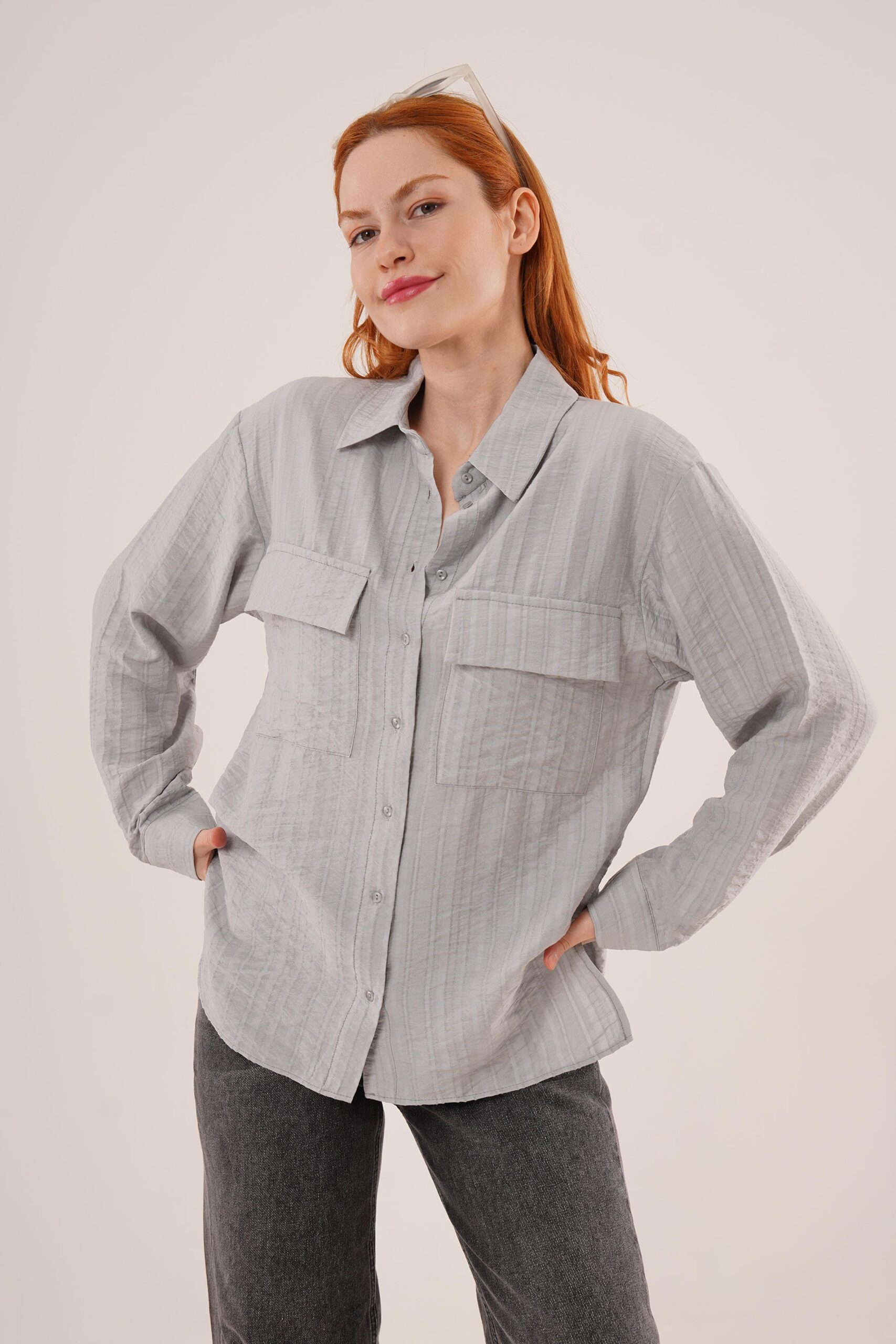 WholesaleShirt With Self Striped Pockets And Buttons – Brand: Lustrin – Women & Kids, Baby Clothes Wholesale – TheBS Women