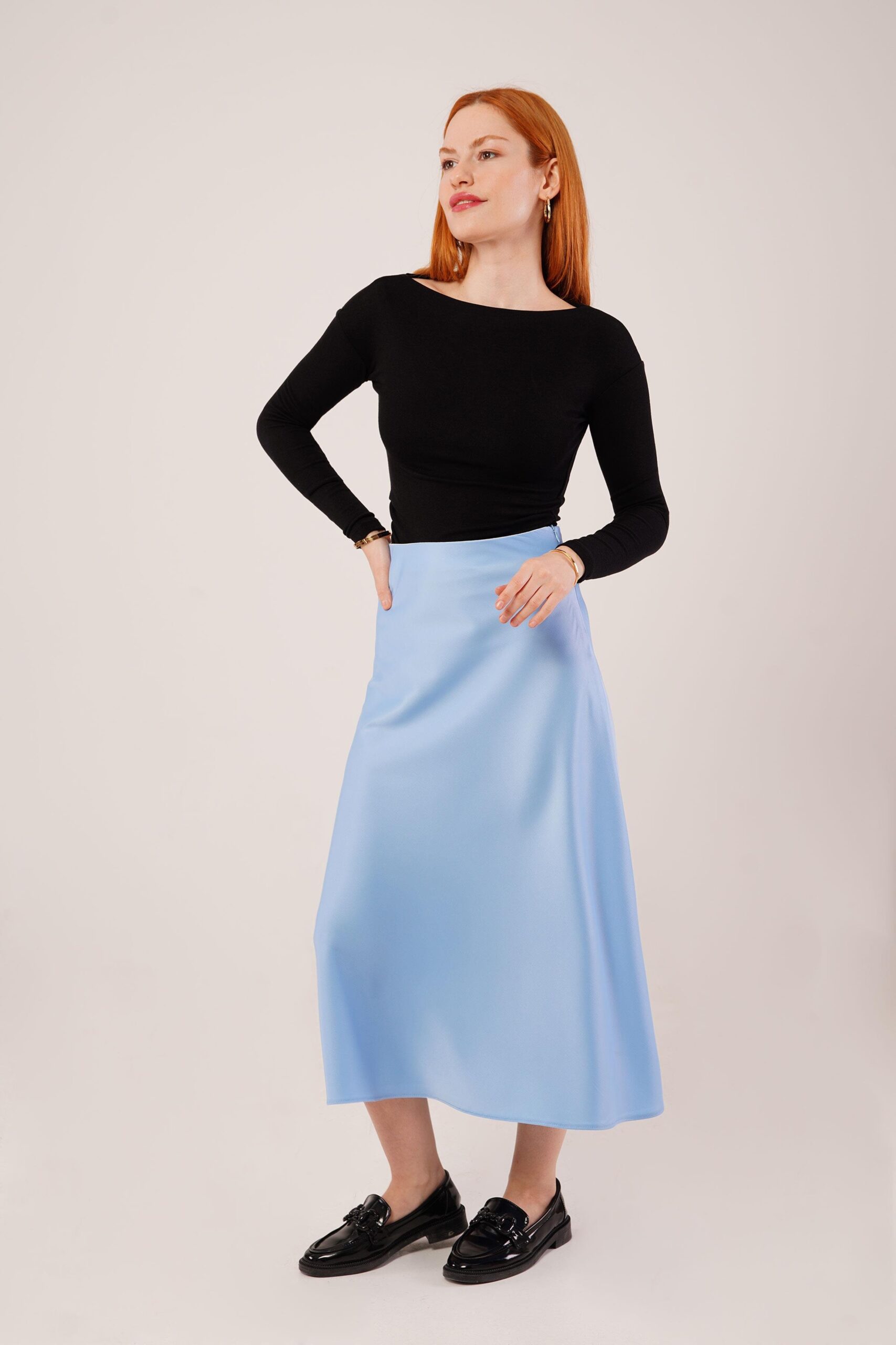 Bell Cut MidiWholesale Satin Skirt - Brand: Lustrin - Women & Kids, Baby Clothes Wholesale - TheBS Women