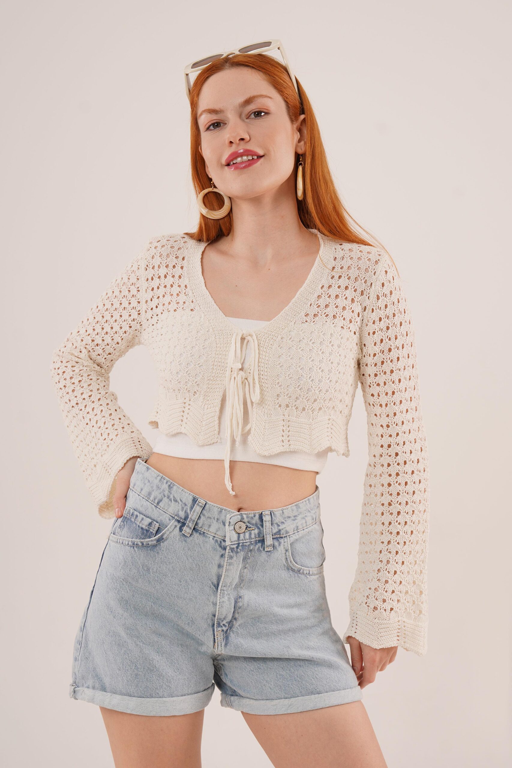 Pre-Tie Openwork Crop WholesaleCardigan - Brand: Lustrin - Women & Kids, Baby Clothes Wholesale - TheBS Women