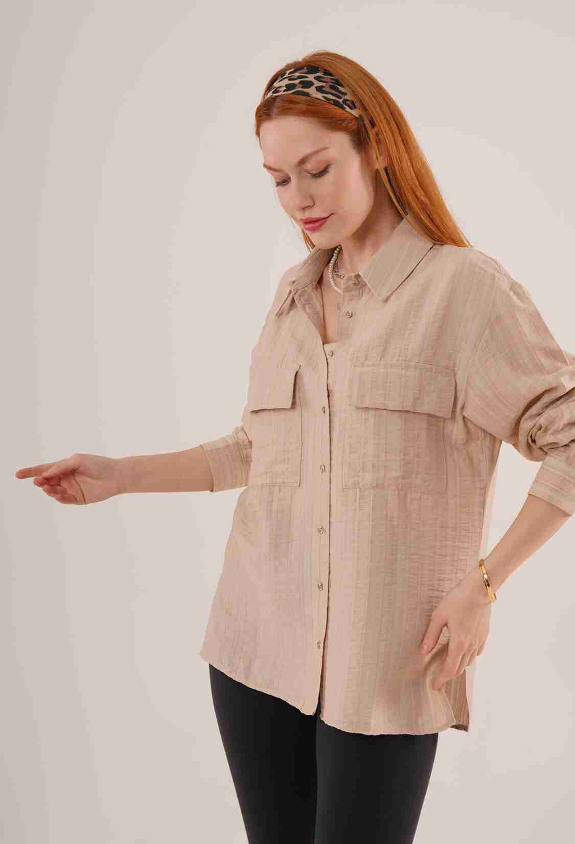 WholesaleShirt With Self Striped Pockets And Buttons - Brand: Lustrin - Women & Kids, Baby Clothes Wholesale - TheBS Women