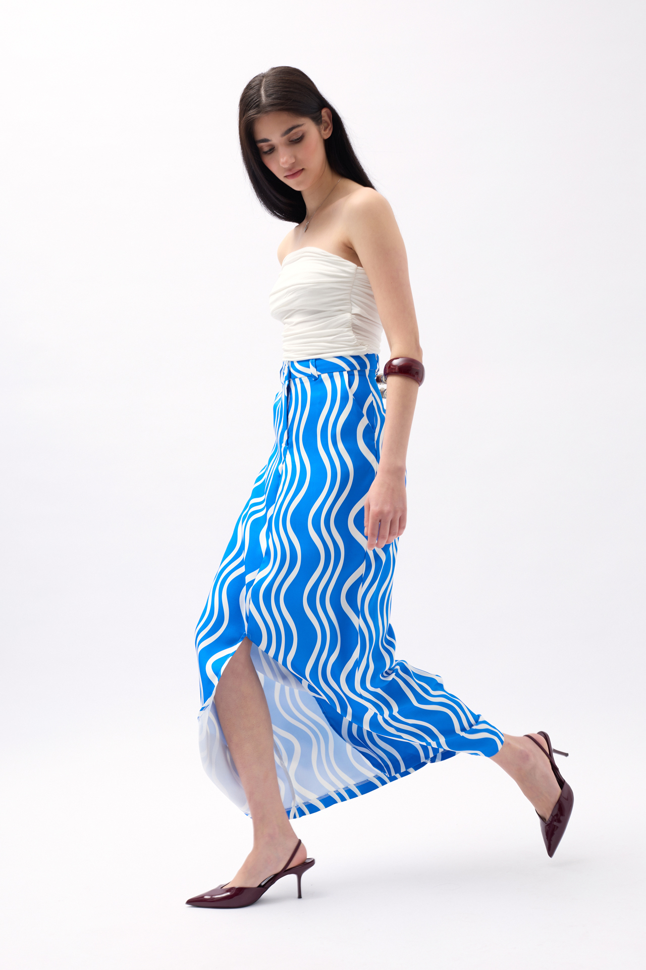 Printed Front Slit Skirt - Blue - Brand: Black Fashion - Women & Kids, Baby Clothes Wholesale - TheBS Women