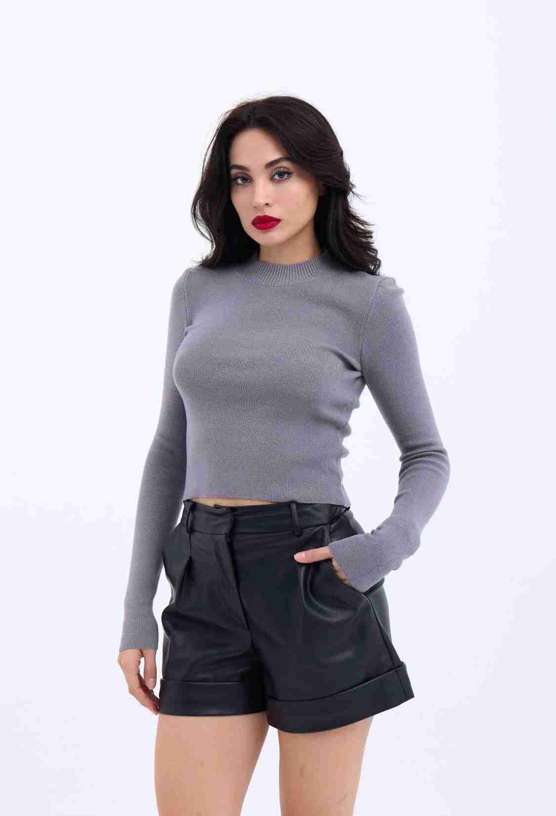 Knitwear Basic Sweater - Gray - Brand: Fame - Women & Kids, Baby Clothes Wholesale - TheBS Women