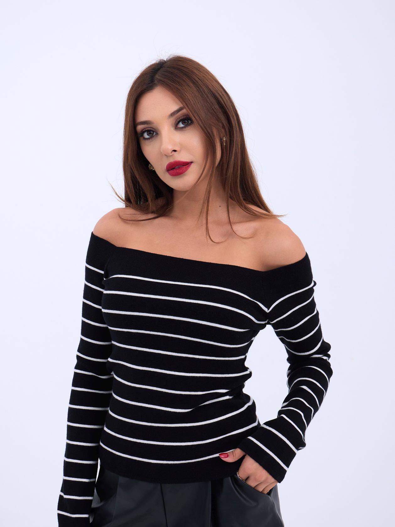 Knitwear Striped Boat Neck -- Ecru - Brand: Fame - Women & Kids, Baby Clothes Wholesale - TheBS Women