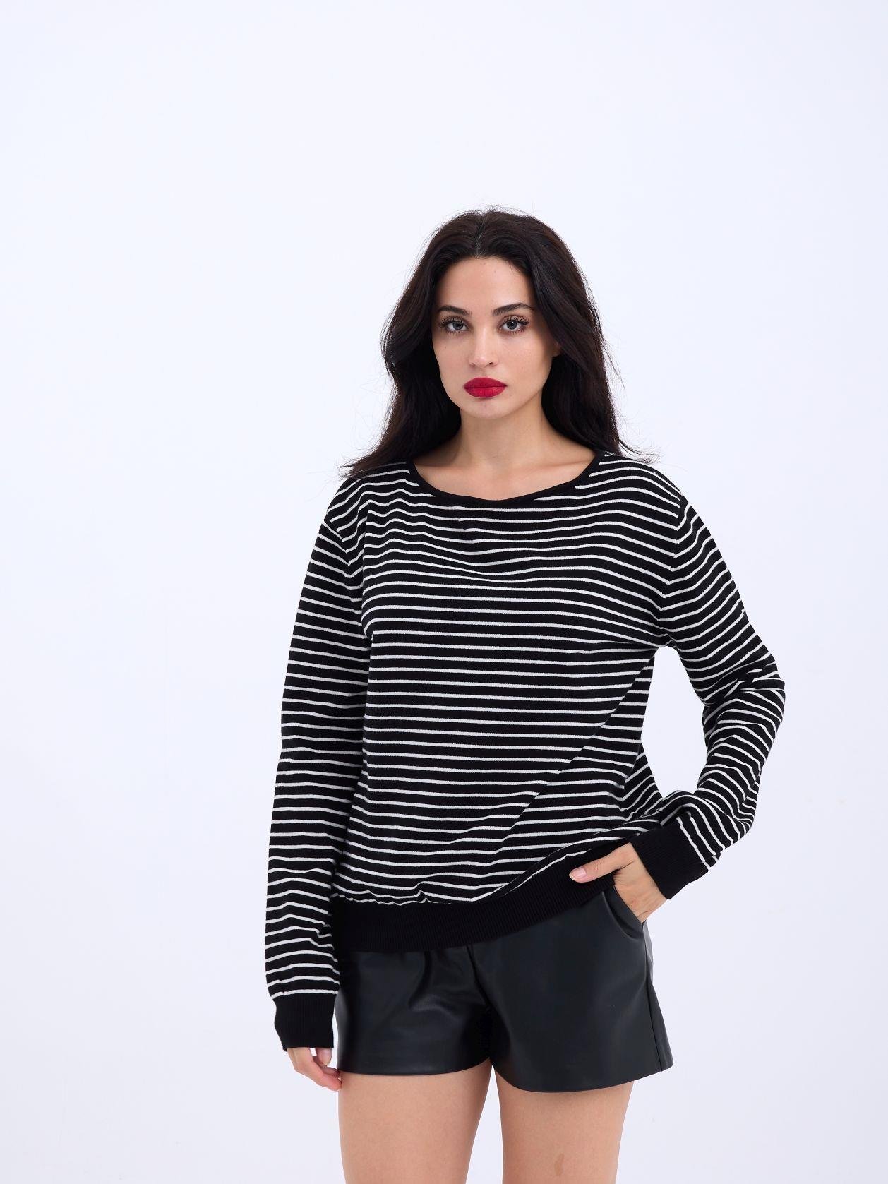 Knitted Striped Casual Sweater -- Ecru - Brand: Fame - Women & Kids, Baby Clothes Wholesale - TheBS Women