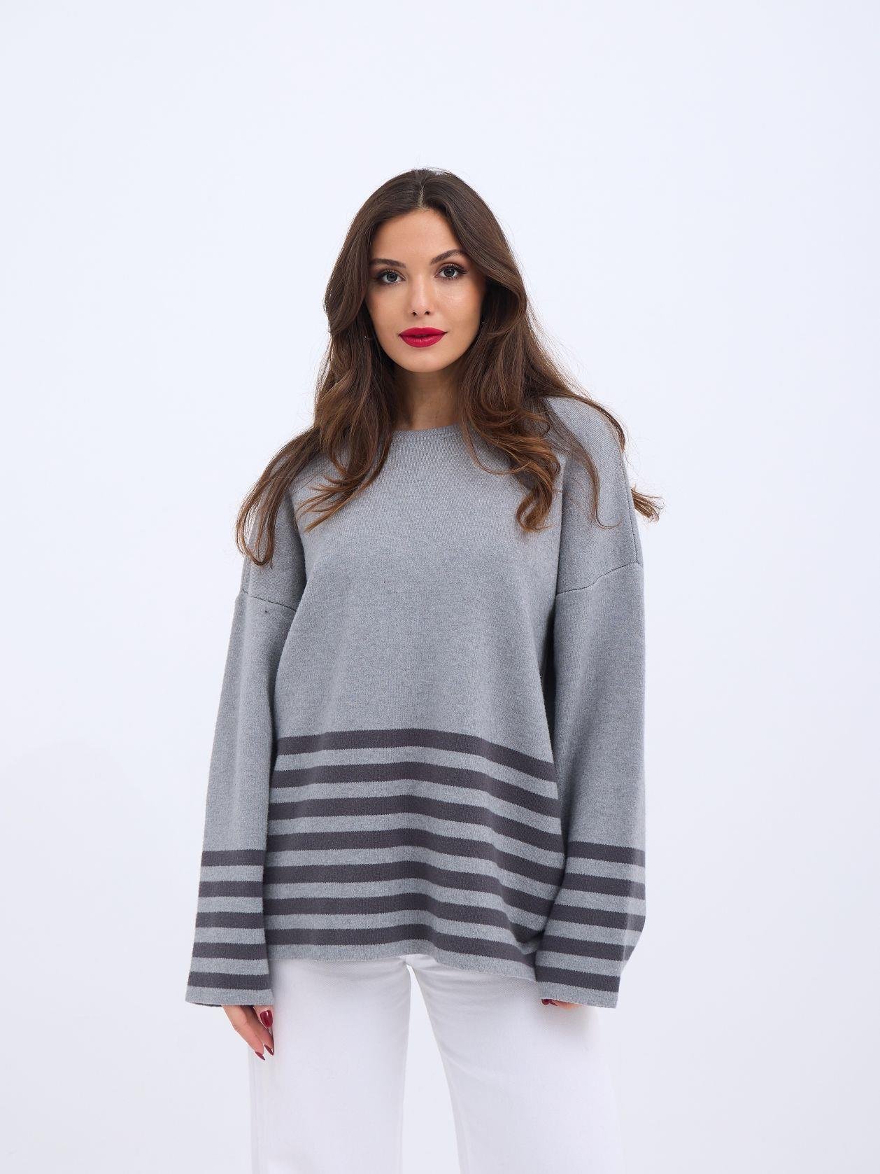 Knitted Striped Sweater -- Anthracite - Brand: Fame - Women & Kids, Baby Clothes Wholesale - TheBS Women