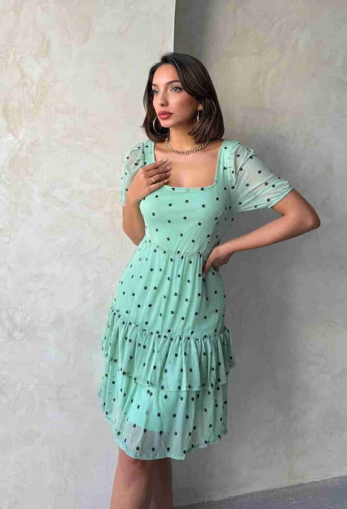 Çağla Kayak Collar Floral Wholesale Skirt Ruffle Short Sleeve Wholesale Dress - Brand: Topshow - Women & Kids, Baby Clothes Wholesale - TheBS Women