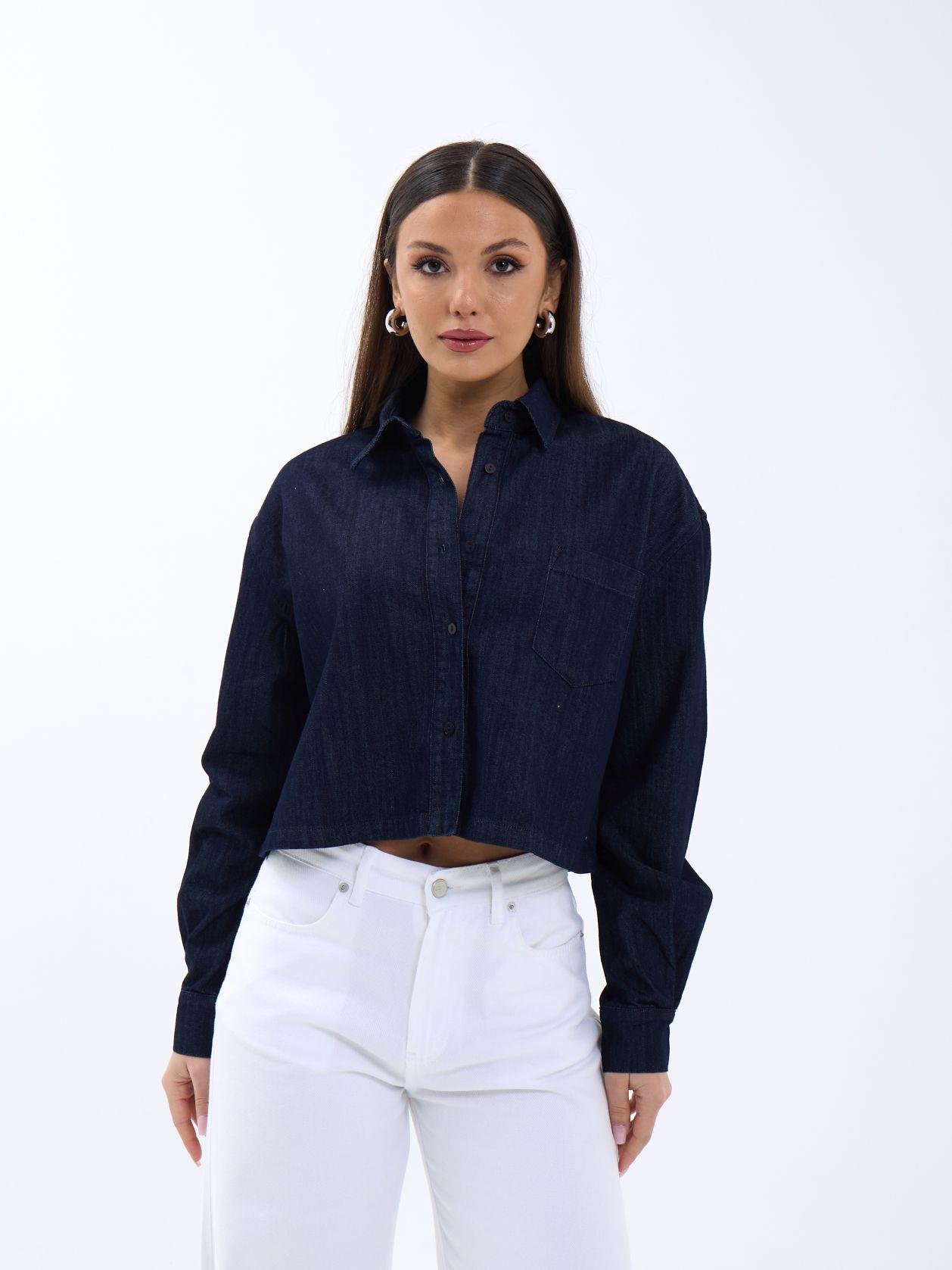 Denim Shirt - Navy - Brand: Fame - Women & Kids, Baby Clothes Wholesale - TheBS Women