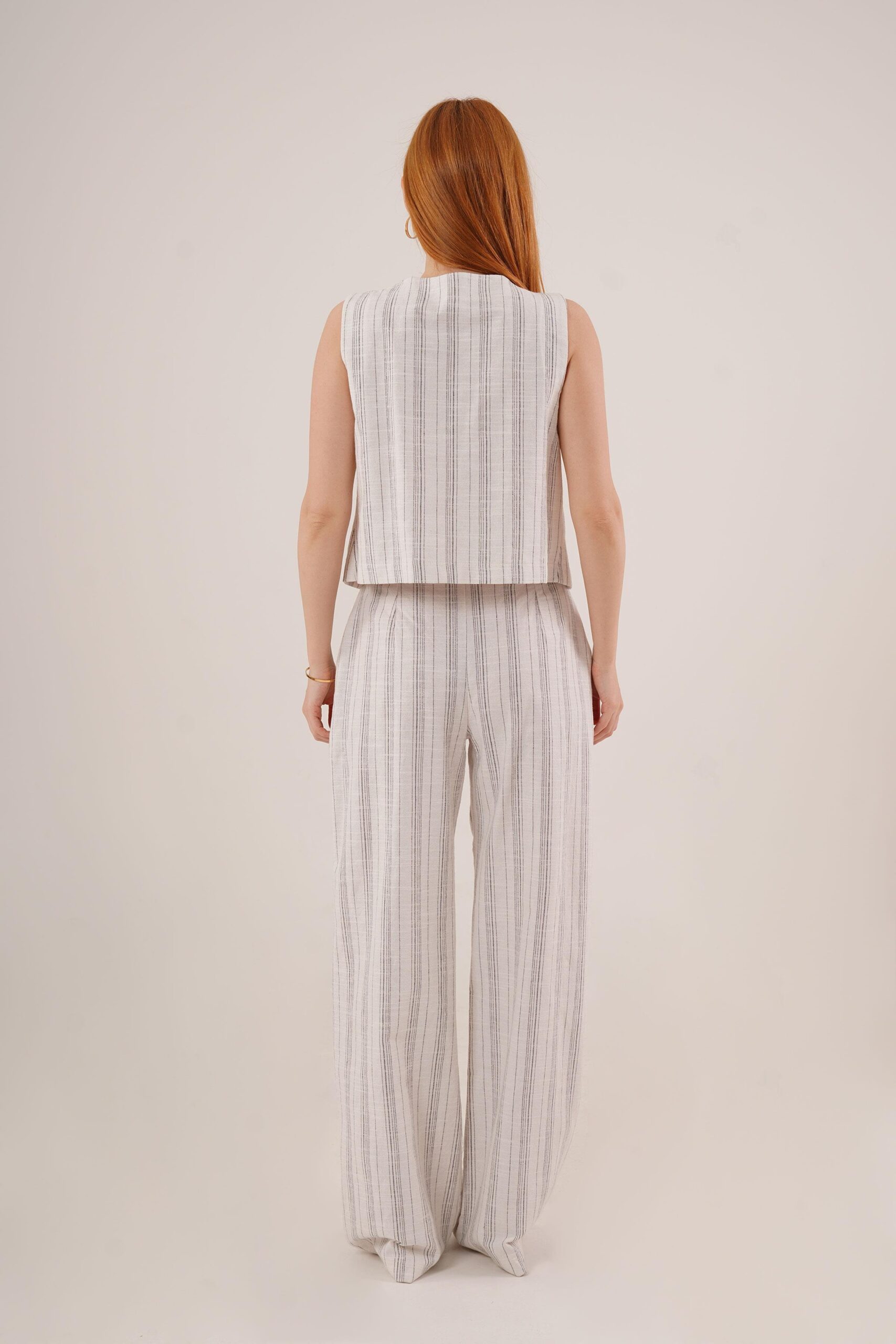 Front Drawstring Detailed Vest And Pants Black Striped Wholesale Two-piece Suit – Brand: Lustrin – Women & Kids, Baby Clothes Wholesale – TheBS Women