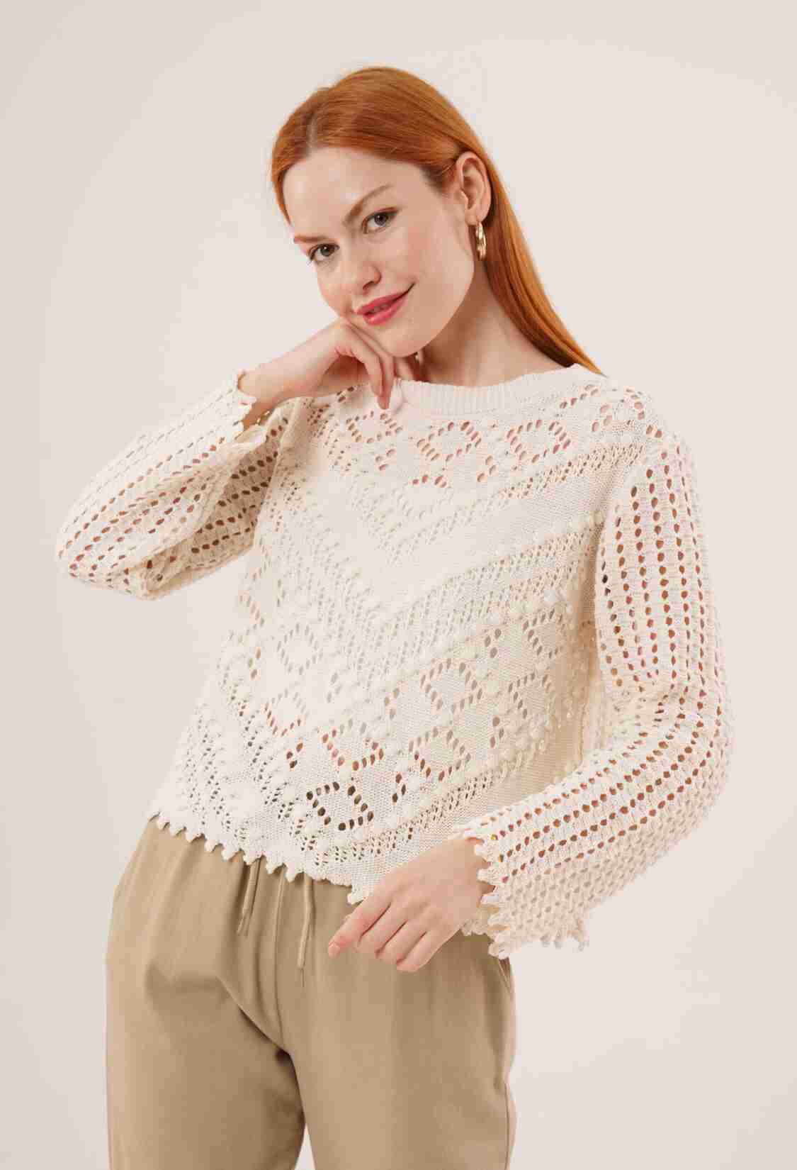 Openwork Perforated Pattern Wholesale SeasonalSweater - Brand: Lustrin - Women & Kids, Baby Clothes Wholesale - TheBS Women