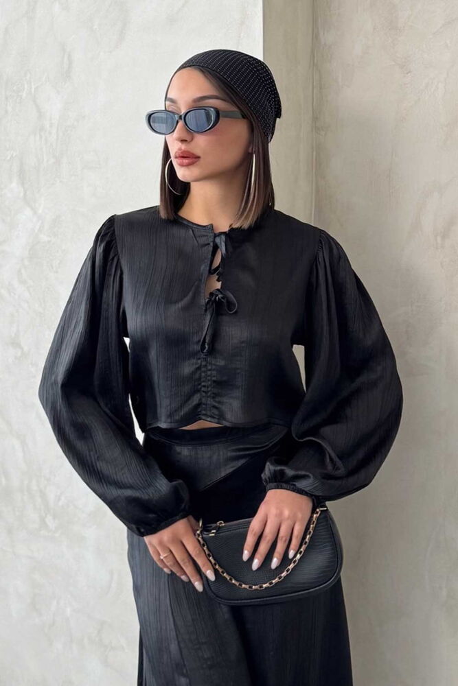 Lace Satin Front Tie Blouse - Brand: Topshow - Women & Kids, Baby Clothes Wholesale - TheBS Women