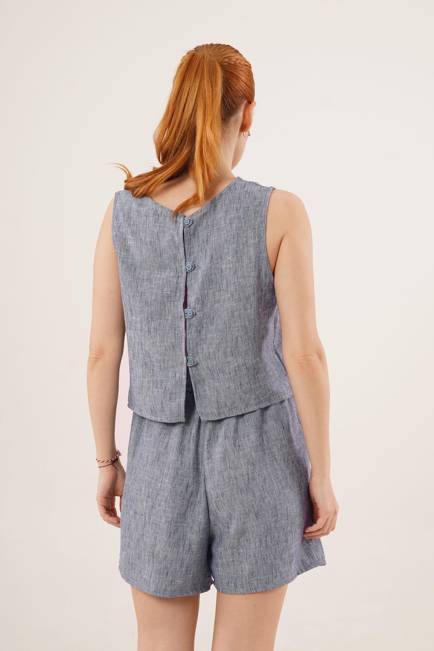 Back Button Detailed Blouse And Shorts With Pockets Double Wholesale Indigo Suit – Brand: Lustrin – Women & Kids, Baby Clothes Wholesale – TheBS Women