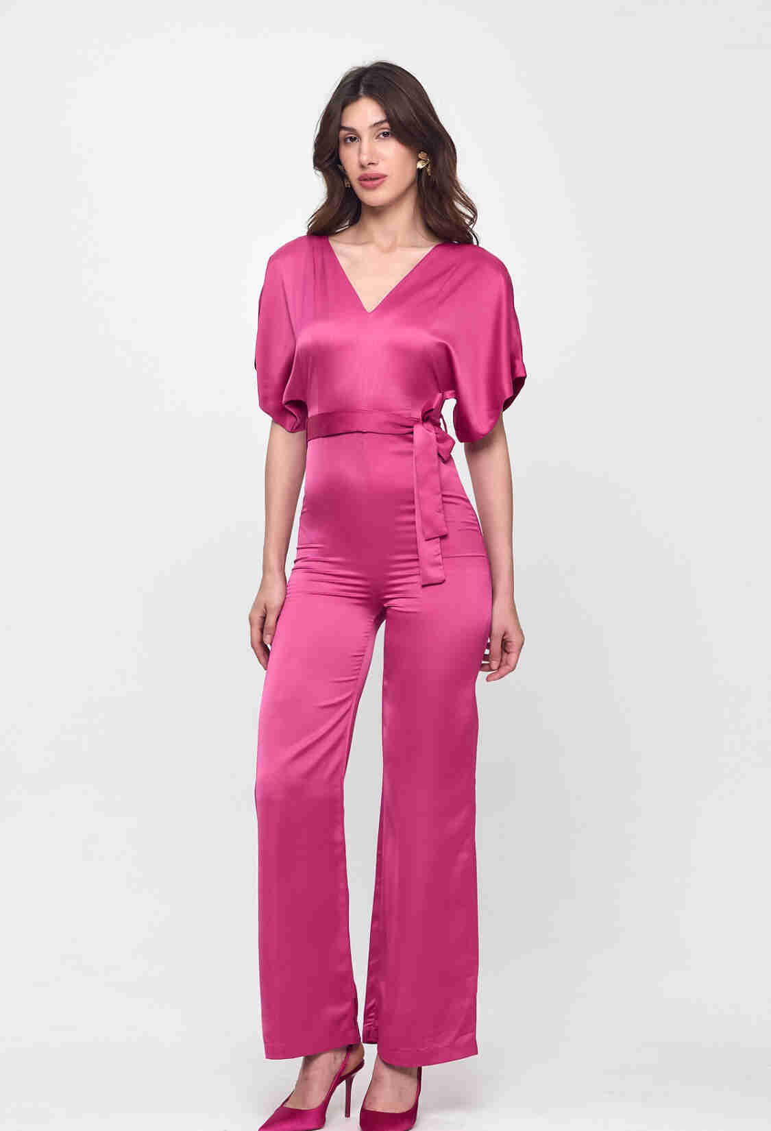 Nob Fuchsia Satin Belt Detailed Jumpsuit - Brand: Evable - Women & Kids, Baby Clothes Wholesale - TheBS Women