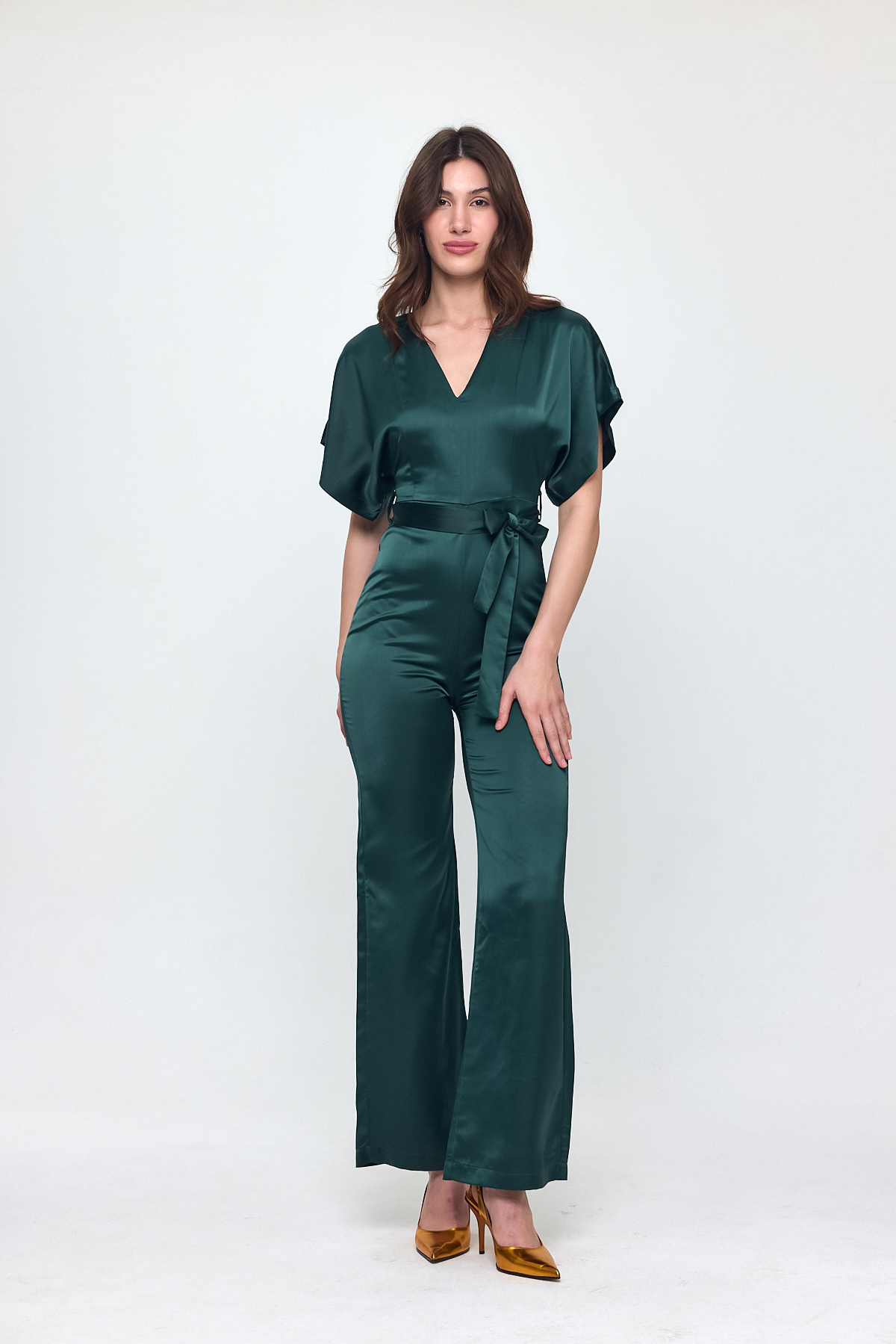 Nob Emerald Green Satin Belt Detailed Jumpsuit - Brand: Evable - Women & Kids, Baby Clothes Wholesale - TheBS Women