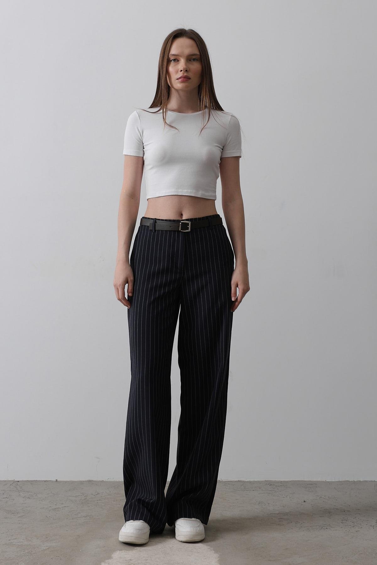 Palazzo Pants With Belt - Navy-white - Brand: Reyon - Women & Kids, Baby Clothes Wholesale - TheBS Women