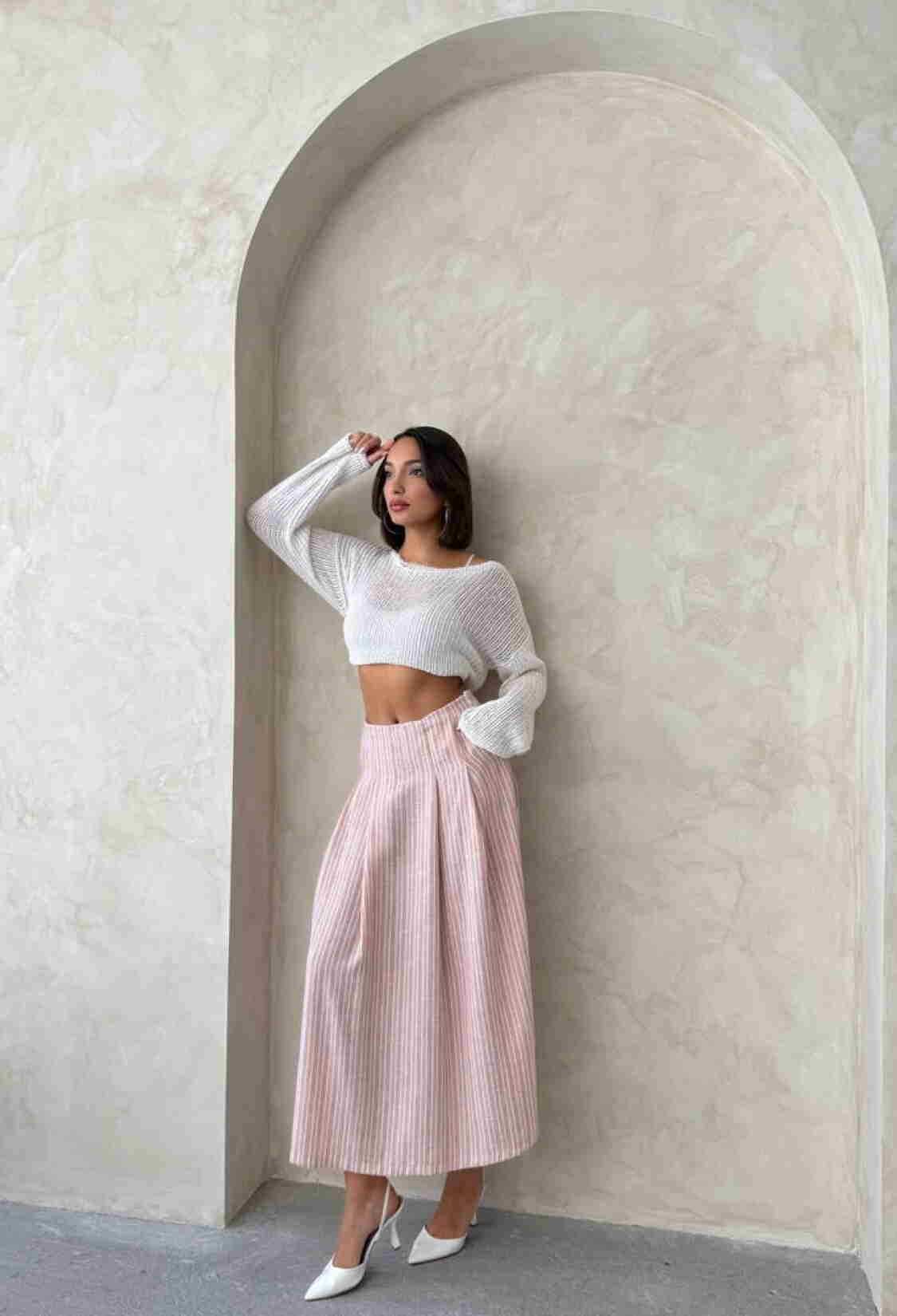 Striped Linen Skirt - Powder - Brand: Topshow - Women & Kids, Baby Clothes Wholesale - TheBS Women