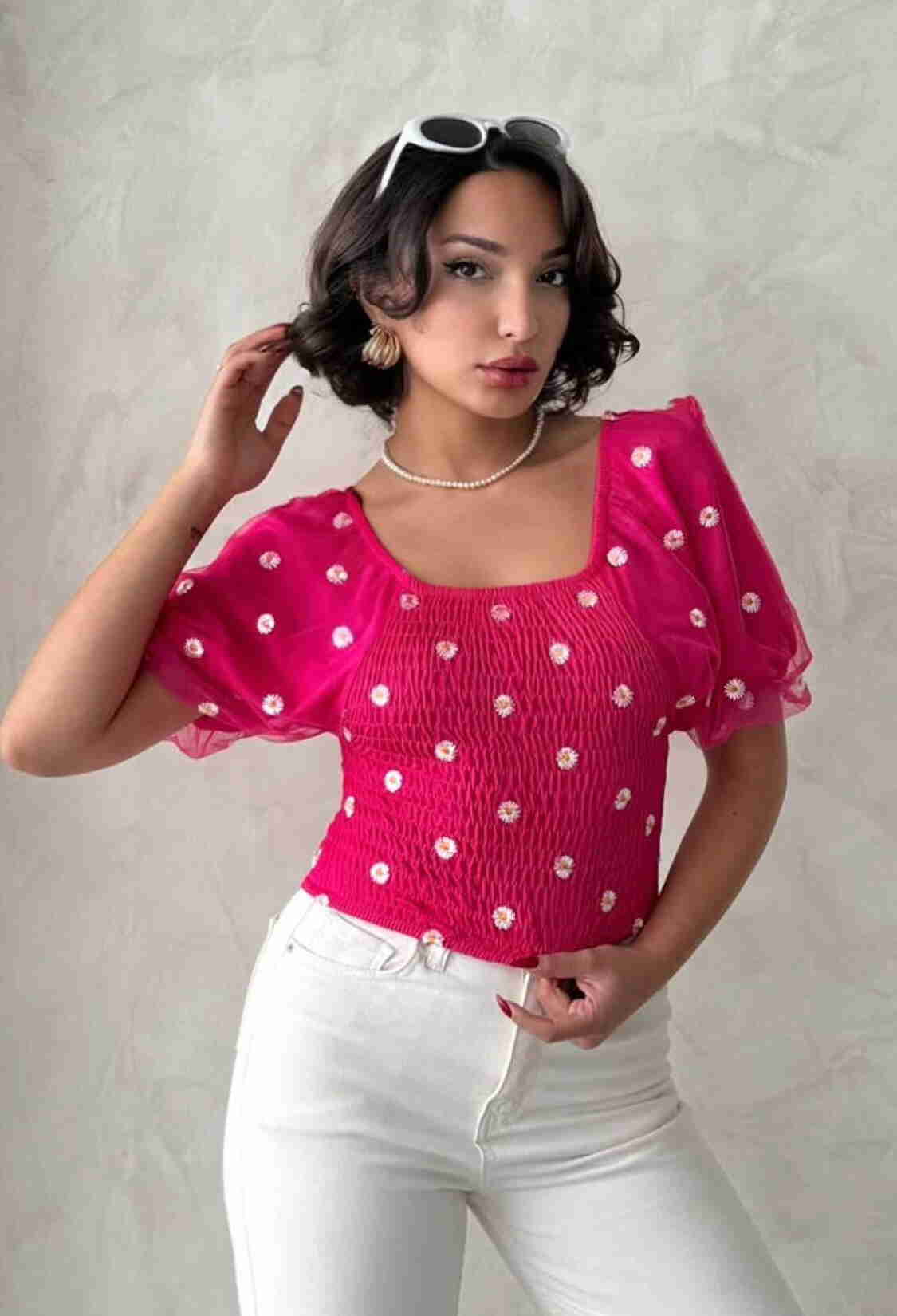 Gipe Detailed Patterned Chiffon Wholesale Blouse - Brand: Topshow - Women & Kids, Baby Clothes Wholesale - TheBS Women