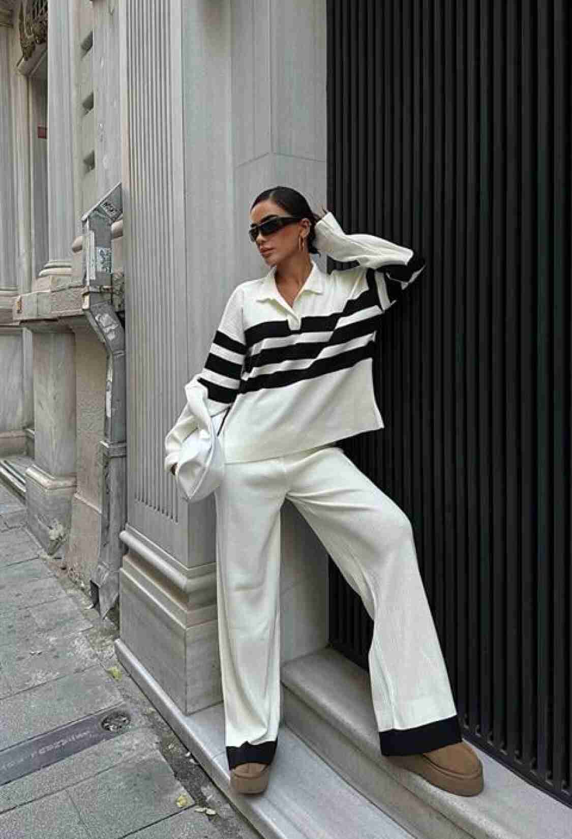 Striped Knitted Trouser Sweater Set - Brand: Sobe Istanbul - Women & Kids, Baby Clothes Wholesale - TheBS Women