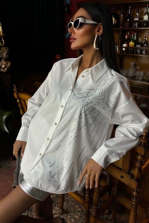 Moon Figured Stone Embroidered Poplin Shirt - Brand: Sobe Istanbul - Women & Kids, Baby Clothes Wholesale - TheBS Women