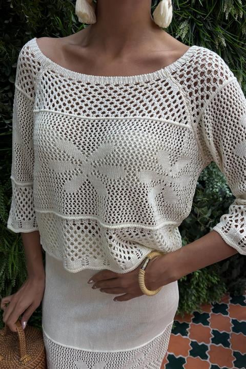 Boat Neck Half Sleeve Openwork Knitwear Set – Brand: Sobe Istanbul – Women & Kids, Baby Clothes Wholesale – TheBS Women