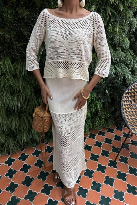 Boat Neck Half Sleeve Openwork Knitwear Set – Brand: Sobe Istanbul – Women & Kids, Baby Clothes Wholesale – TheBS Women