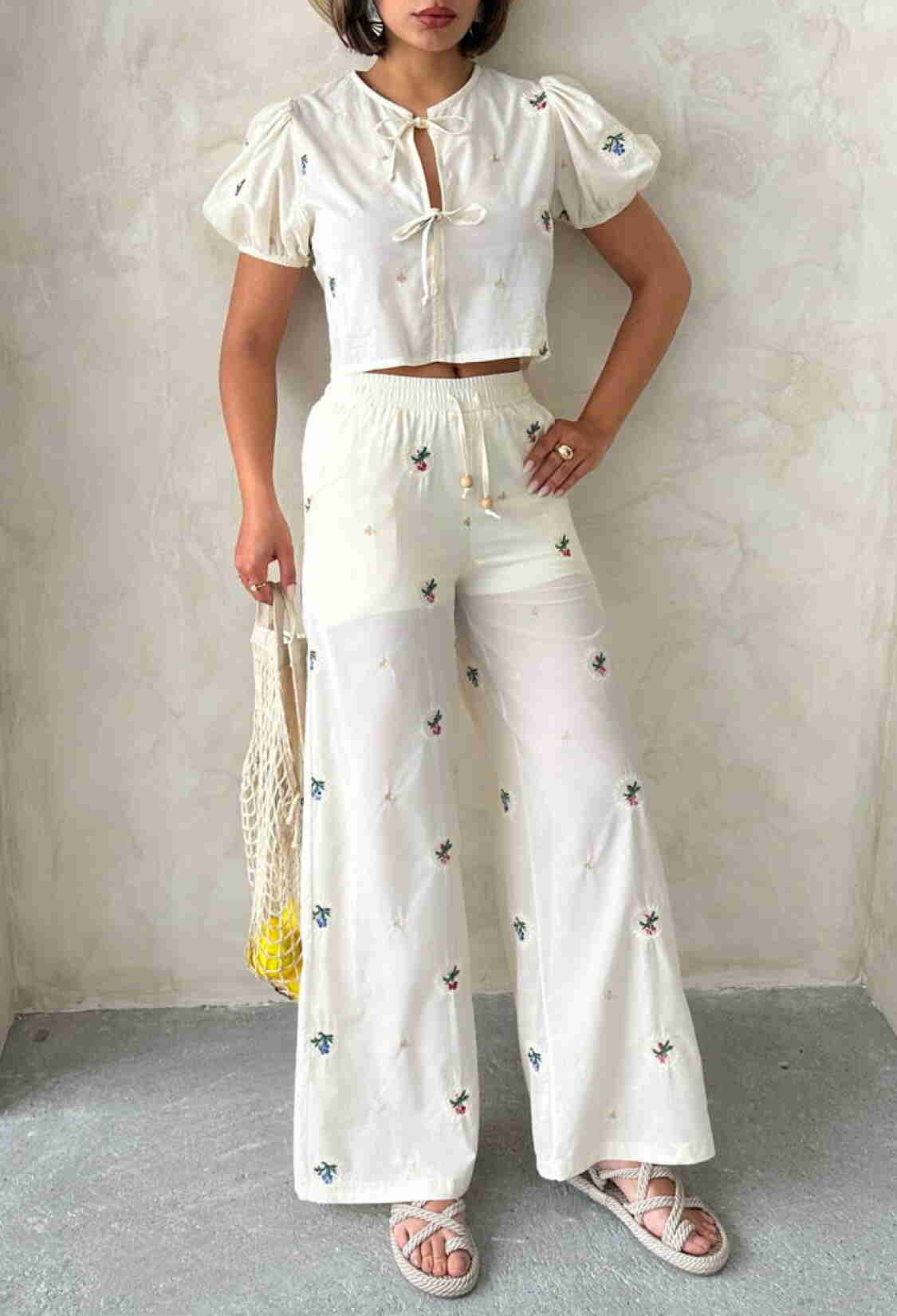 Embroidered Pants - Stone - Brand: Topshow - Women & Kids, Baby Clothes Wholesale - TheBS Women