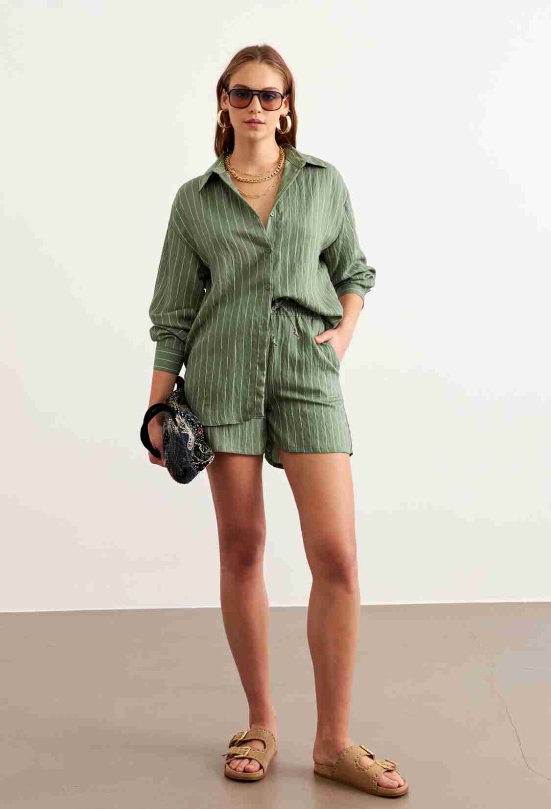 Striped Oversized Shirt With Front Buttons - Brand: Levure - Women & Kids, Baby Clothes Wholesale - TheBS Women