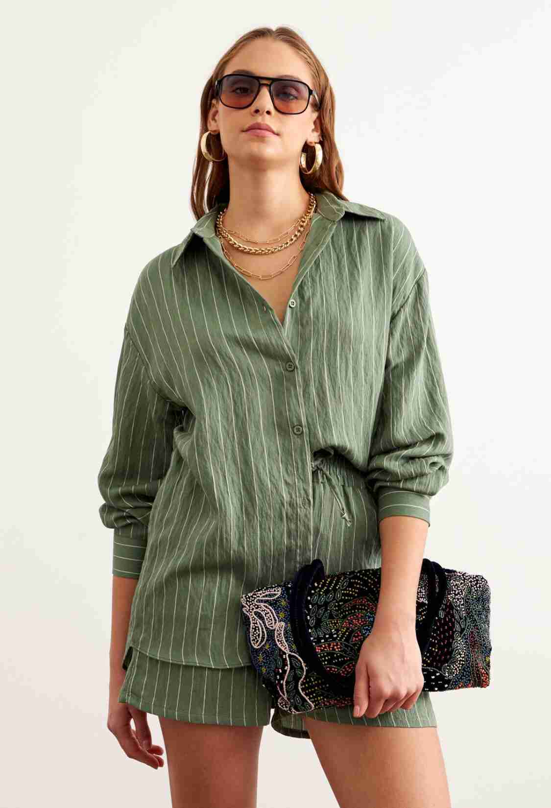 Striped Oversized Shirt With Front Buttons - Brand: Levure - Women & Kids, Baby Clothes Wholesale - TheBS Women