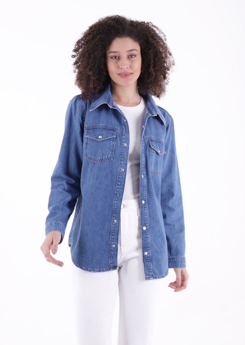 Denim Shirt With Snap - Brand: XLove - Women & Kids, Baby Clothes Wholesale - TheBS Women