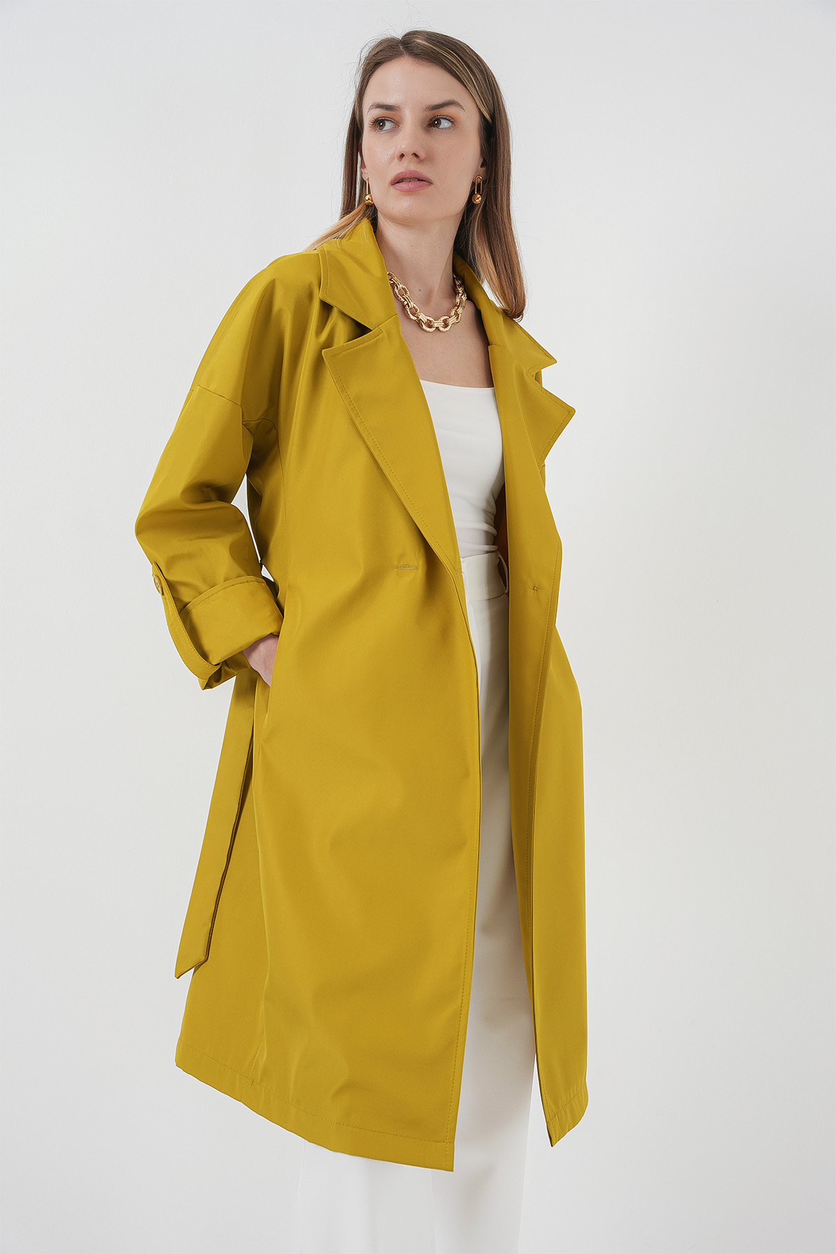 Double Breasted Collar Lined Trench Coat - E.green - Brand: Bigdart - Women & Kids, Baby Clothes Wholesale - TheBS Women