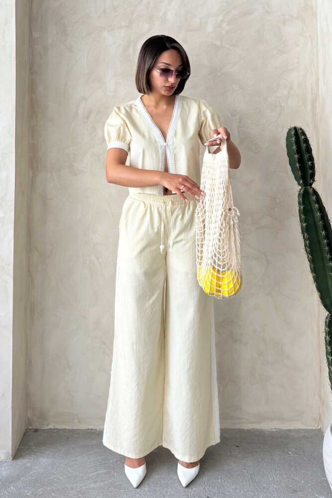 Guipure Detailed Striped Pants - Brand: Topshow - Women & Kids, Baby Clothes Wholesale - TheBS Women