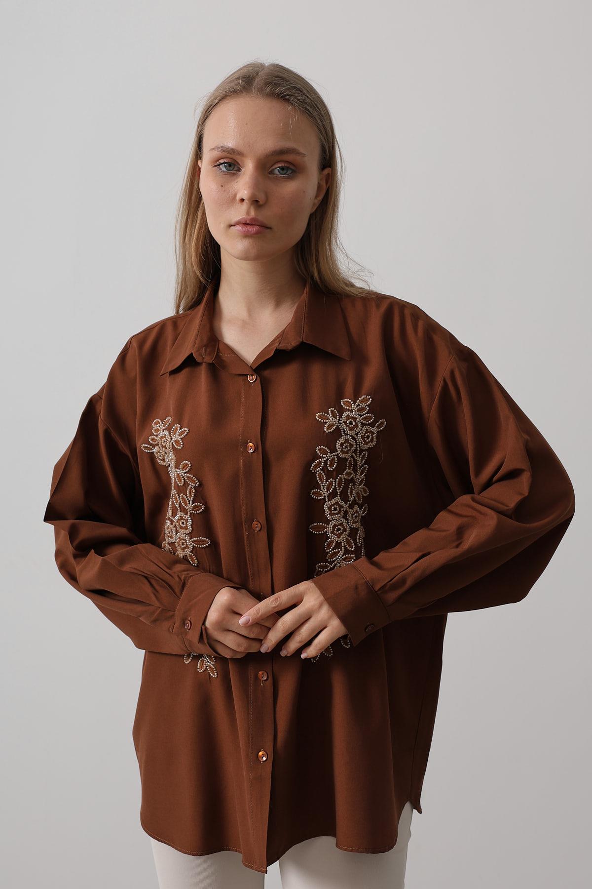 Bead Embroidery Detailed Long Shirt - Brand: Reyon - Women & Kids, Baby Clothes Wholesale - TheBS Women