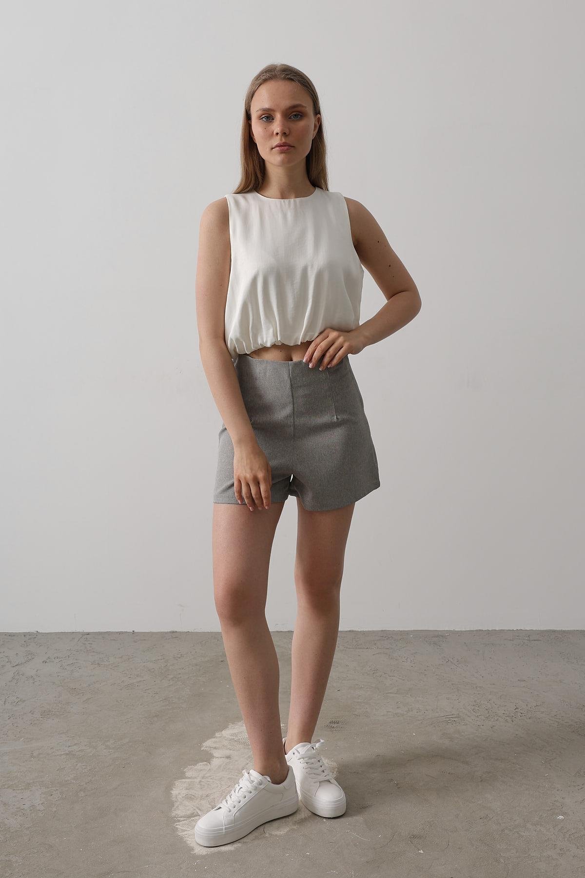 Satin Sleeveless Maybe Elastic Blouse - Ecru - Brand: Reyon - Women & Kids, Baby Clothes Wholesale - TheBS Women