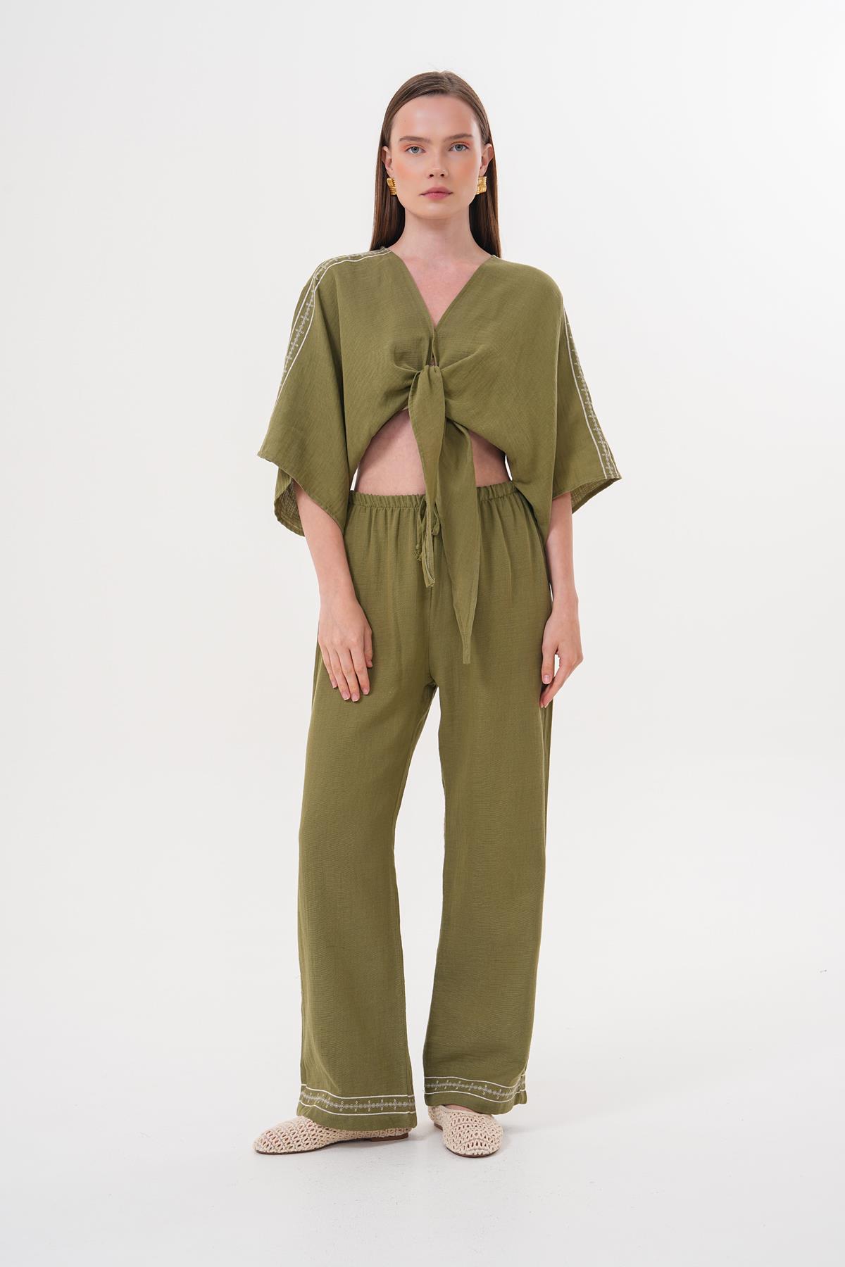 Shoulder Embroidery Detailed Tie Waist Shirt - Brand: Levure - Women & Kids, Baby Clothes Wholesale - TheBS Women