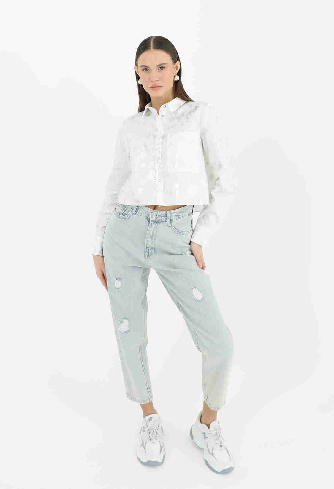 White Polo Neck Crop Shirt Buttoned Long Sleeve - Brand: SOUL - Women & Kids, Baby Clothes Wholesale - TheBS Women