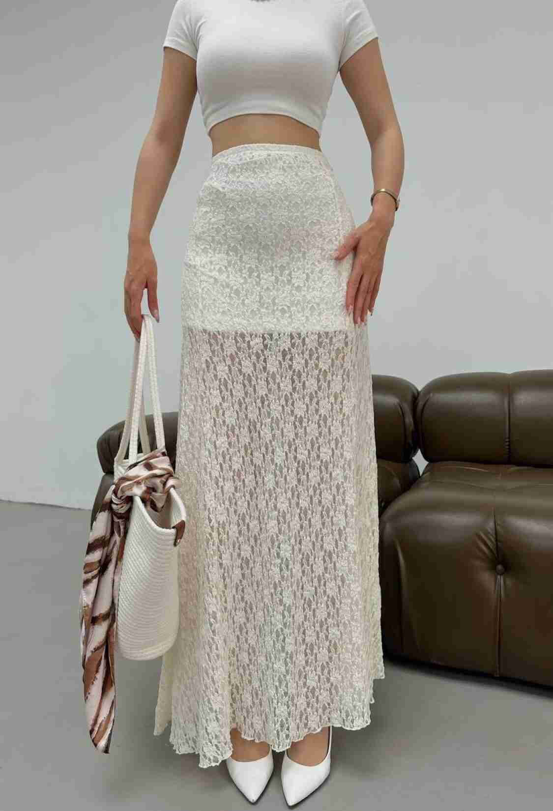 White Elegant Casual Sexy Flared Maxi Skirt - Brand: Fiori - Women & Kids, Baby Clothes Wholesale - TheBS Women