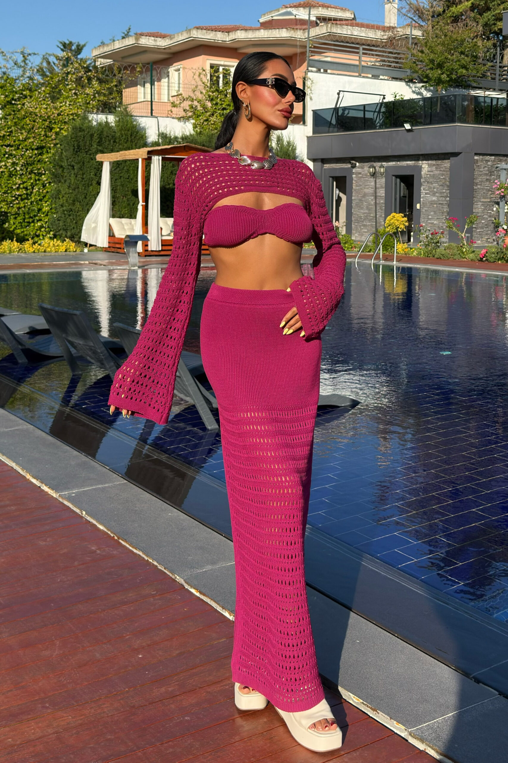 Openwork Triple Set With Bustier And Bolero - Plum - Brand: Sobe Istanbul - Women & Kids, Baby Clothes Wholesale - TheBS Women