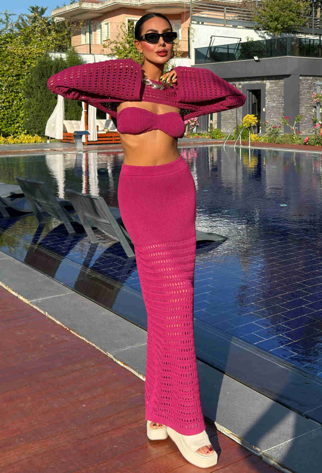 Openwork Triple Set With Bustier And Bolero - Plum - Brand: Sobe Istanbul - Women & Kids, Baby Clothes Wholesale - TheBS Women