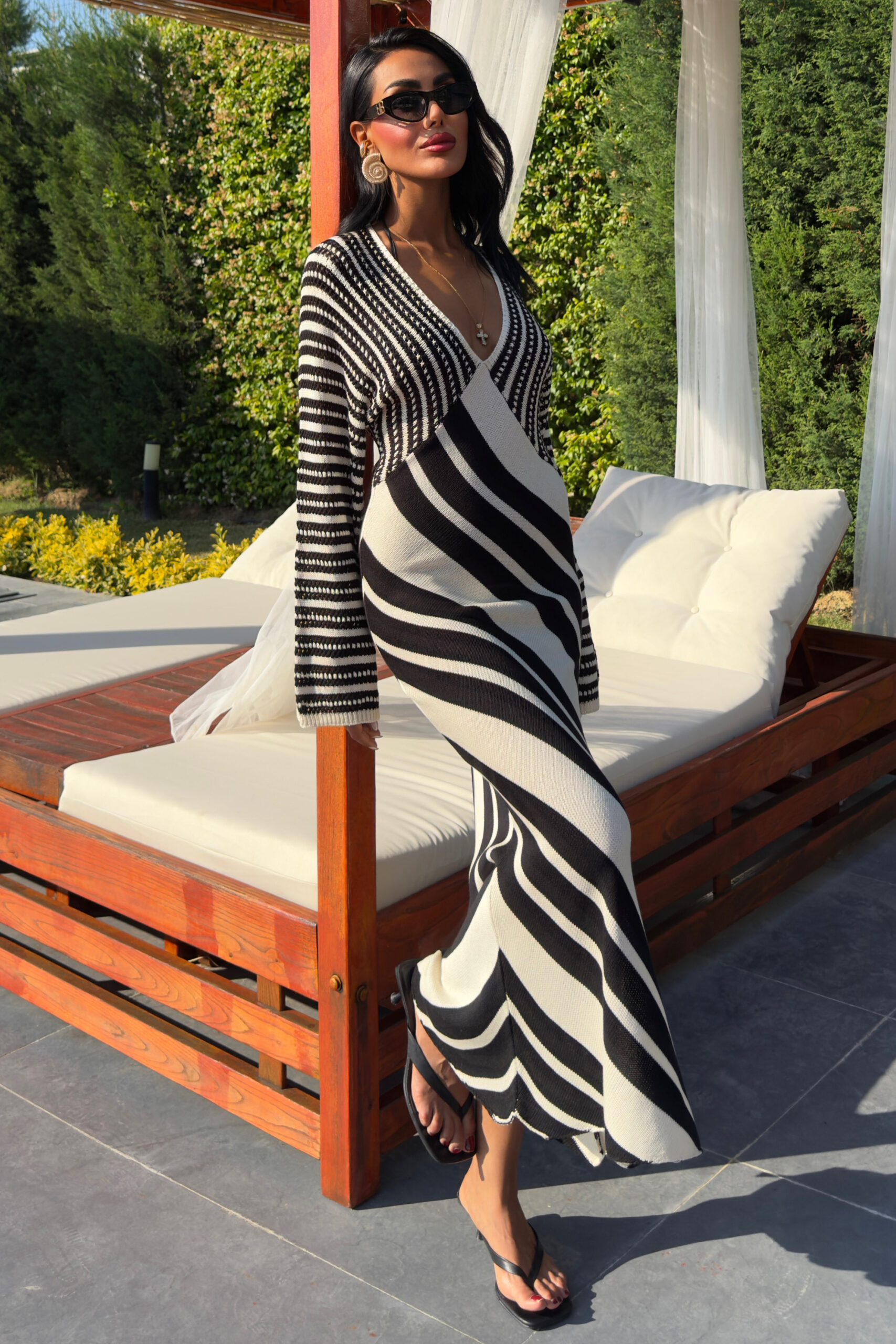 Stripe Combination V-Neck Dress - Multicolor - Brand: Sobe Istanbul - Women & Kids, Baby Clothes Wholesale - TheBS Women