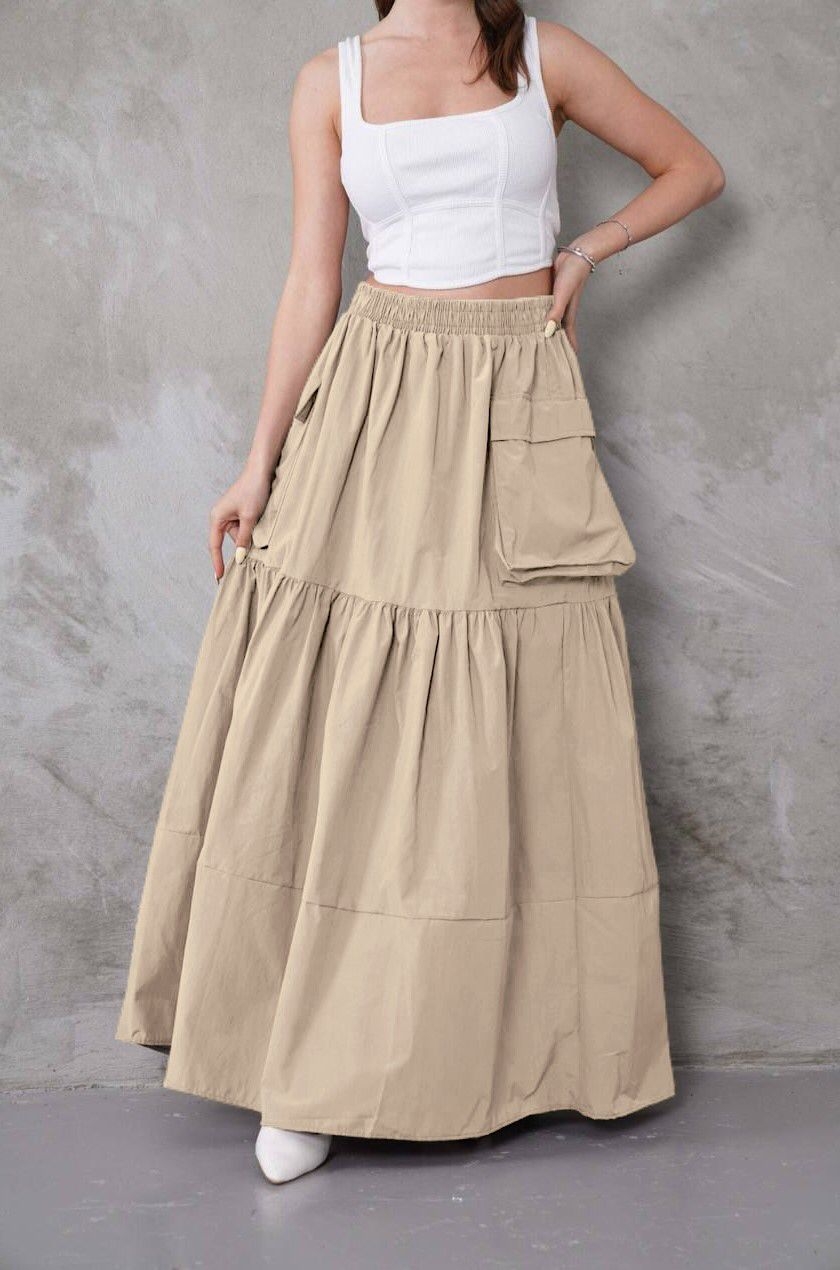 Layered Maxi Skirt With Flap Pockets - Brand: My Jest Fashion - Women & Kids, Baby Clothes Wholesale - TheBS Women