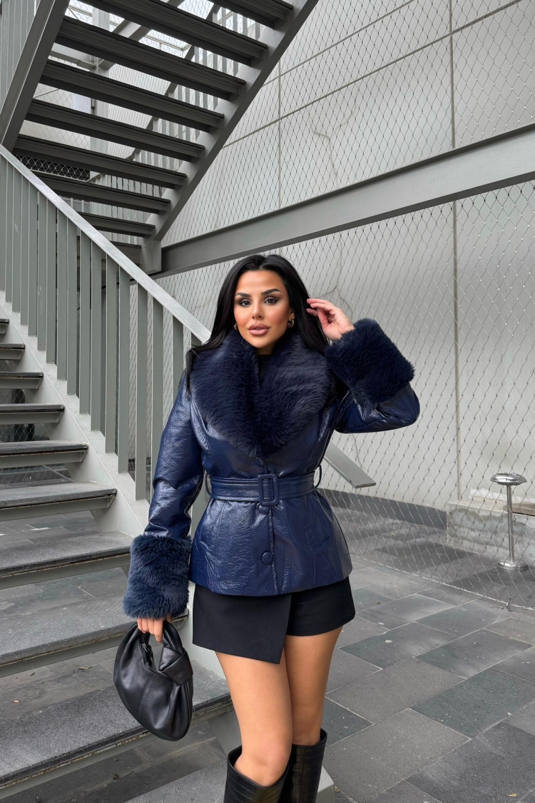 NavyElegant Wrapover Fur Coat - Brand: My Jest Fashion - Women & Kids, Baby Clothes Wholesale - TheBS Women
