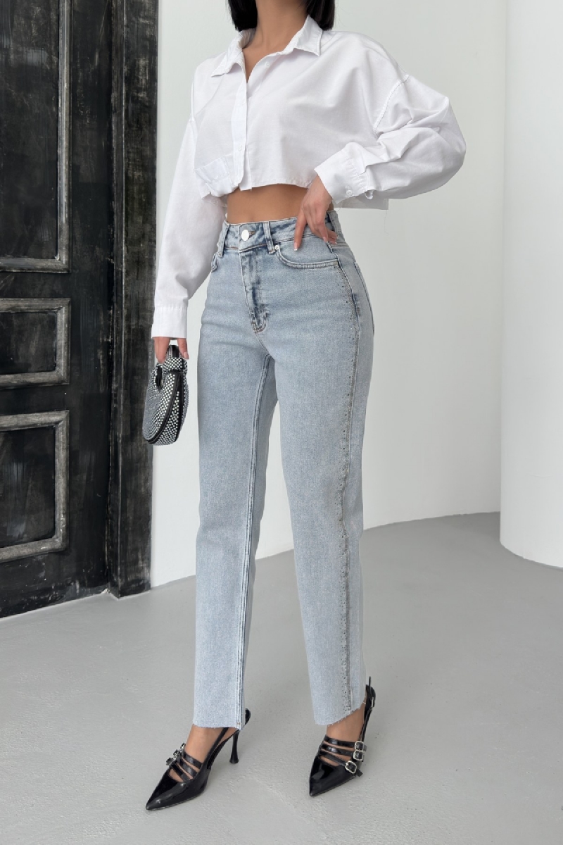 Blue Mom Jeans With High Waist And Straight Leg - Brand: XLove - Women & Kids, Baby Clothes Wholesale - TheBS Women