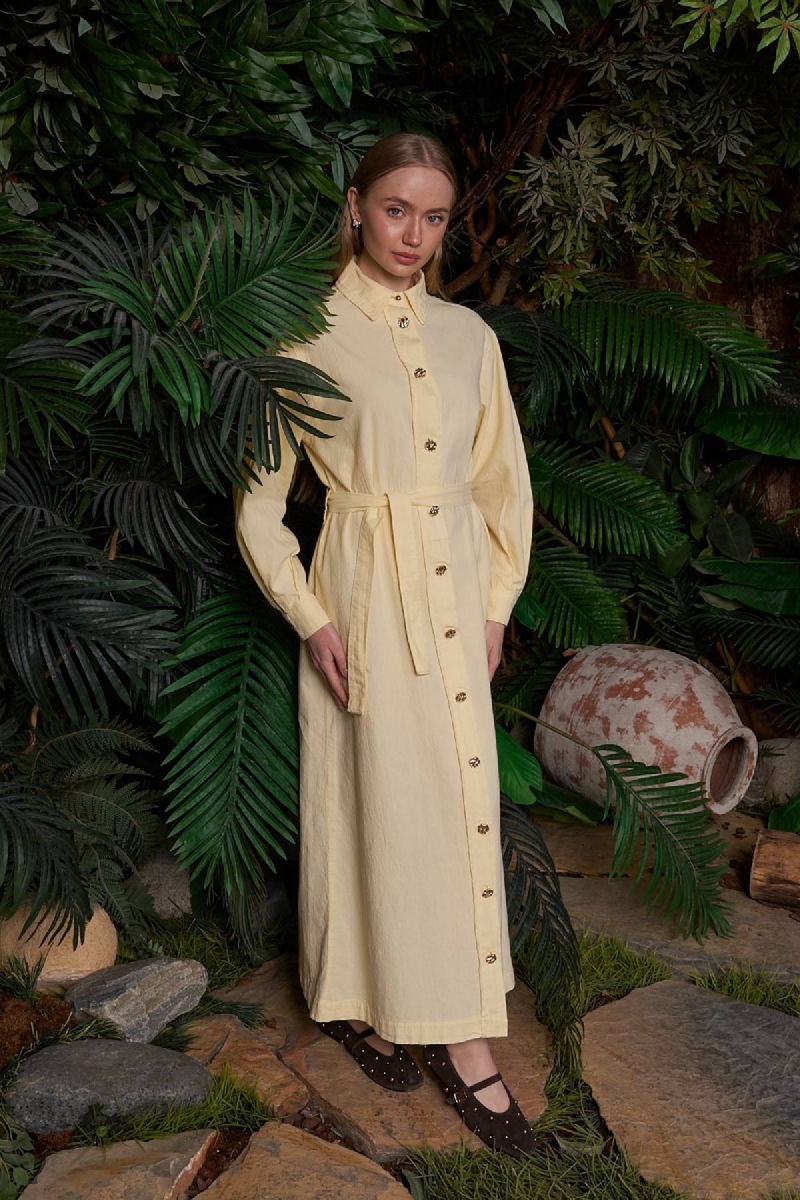 Beige Modest Elegant Shirt Dress Maxi - Brand: XLove - Women & Kids, Baby Clothes Wholesale - TheBS Women