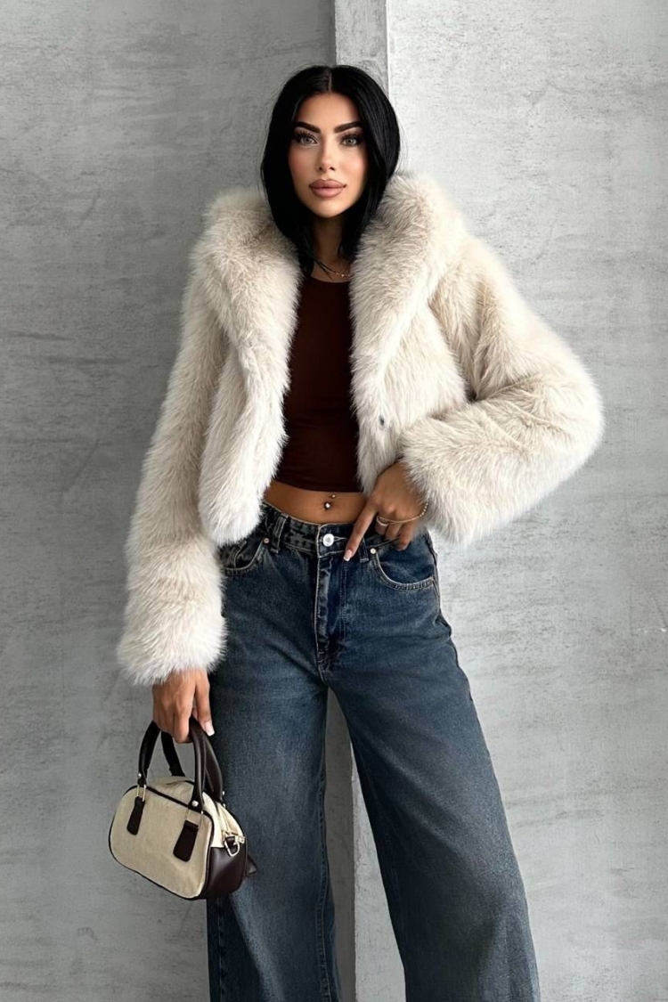 Beige Fur Jacket - Brand: My Jest Fashion - Women & Kids, Baby Clothes Wholesale - TheBS Women