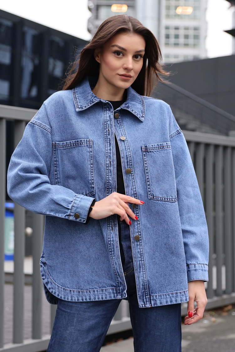 Denim Jacket With Pockets - Dark Blue - Brand: Bigdart - Women & Kids, Baby Clothes Wholesale - TheBS Women