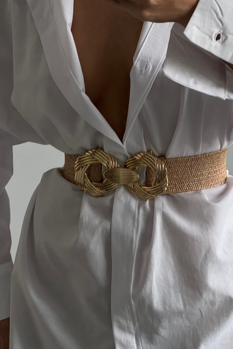 Interlocking Straw Elastic Women's Belt With Gold Buckle - Brand: Fiori - Women & Kids, Baby Clothes Wholesale - TheBS Women