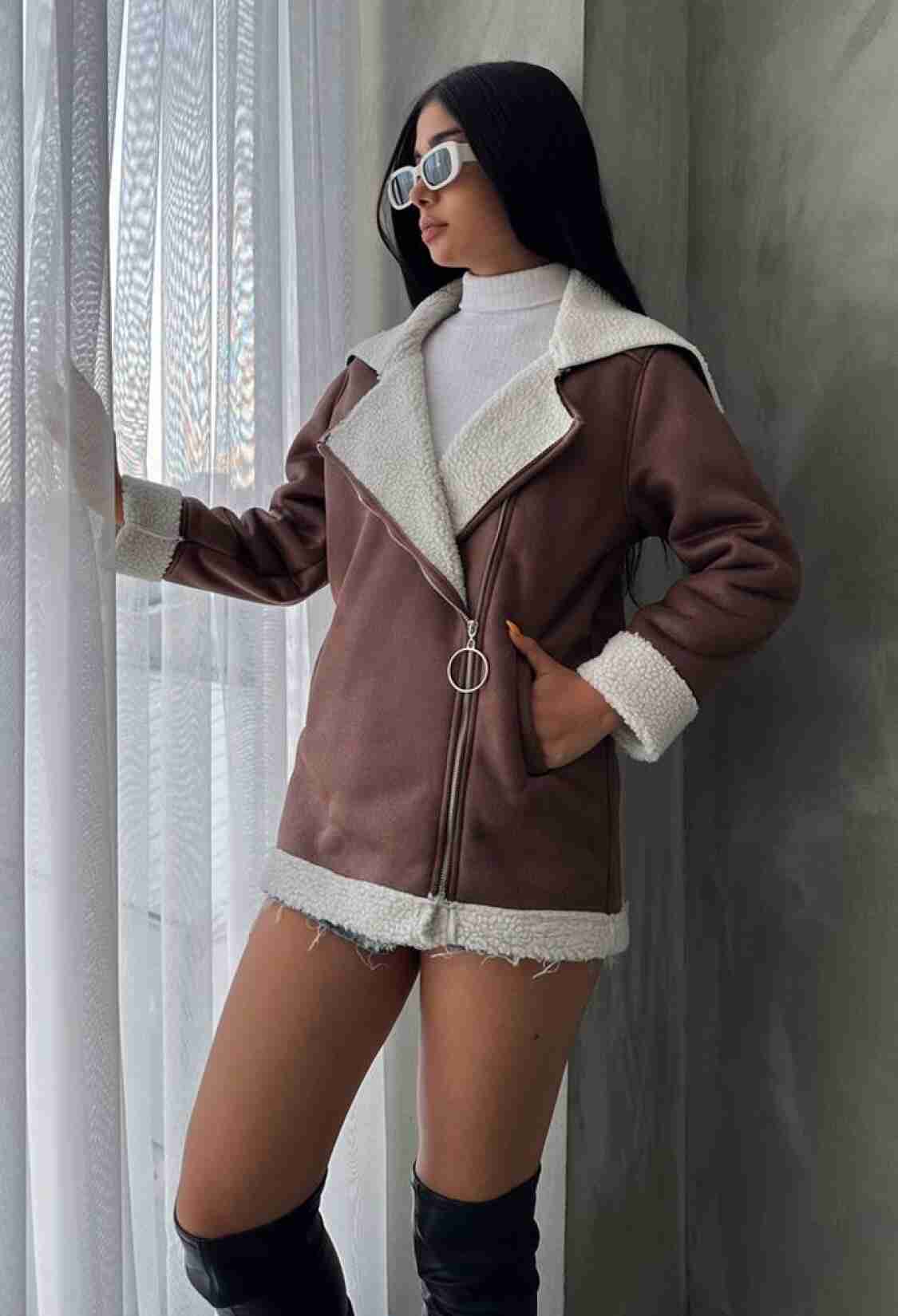 TanLeather Zippered Fur Collar Coat - Brand: Topshow - Women & Kids, Baby Clothes Wholesale - TheBS Women