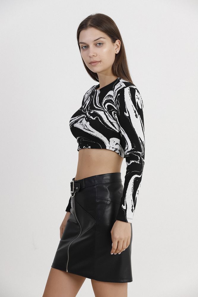 Black Marbled Crop Jacquard Blouse - Brand: Topshow - Women & Kids, Baby Clothes Wholesale - TheBS Women