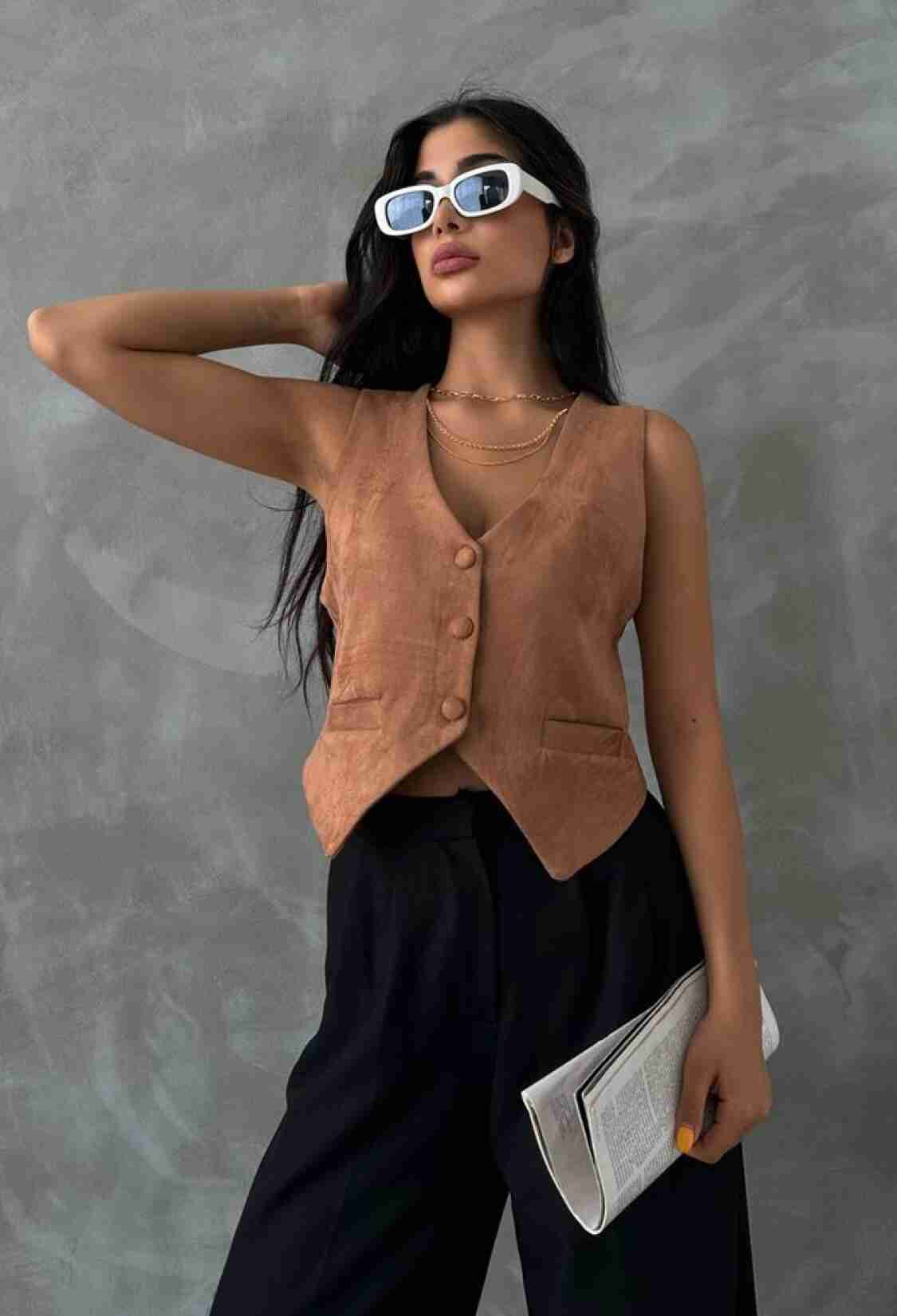 Tan Suede Vest - Brand: Topshow - Women & Kids, Baby Clothes Wholesale - TheBS Women