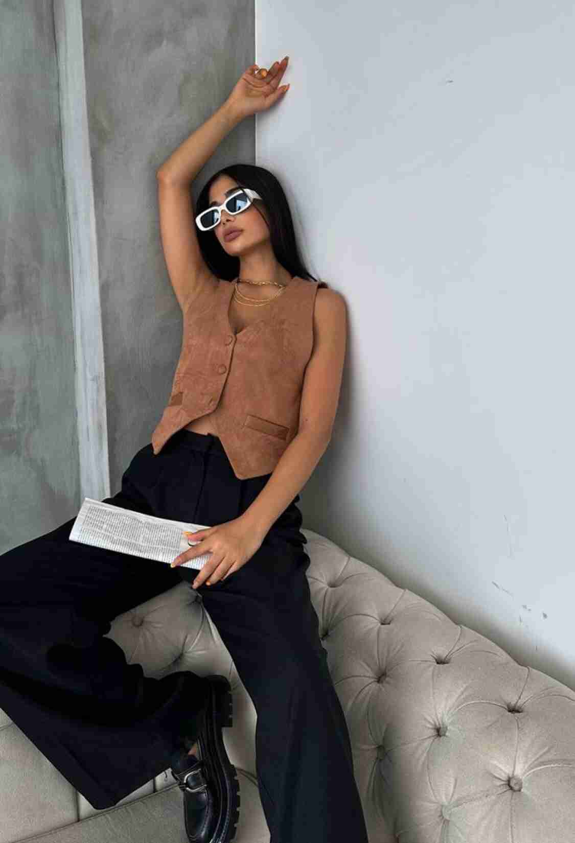 Tan Suede Vest - Brand: Topshow - Women & Kids, Baby Clothes Wholesale - TheBS Women